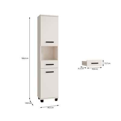 Veris Tall Narrow Bathroom Cupboard with 2 Doors & 1 Drawer in Sand