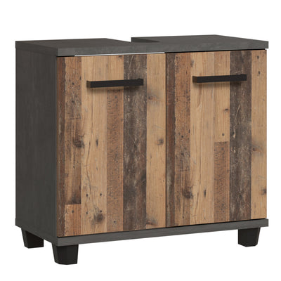 Veris Under Sink Cabinet with 2 Doors in Walnut and Dark Grey