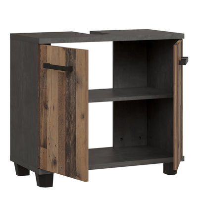 Veris Under Sink Cabinet with 2 Doors in Walnut and Dark Grey