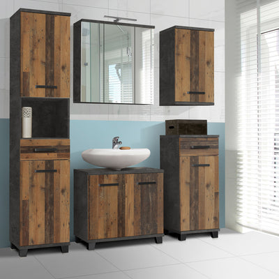 Veris Under Sink Cabinet with 2 Doors in Walnut and Dark Grey