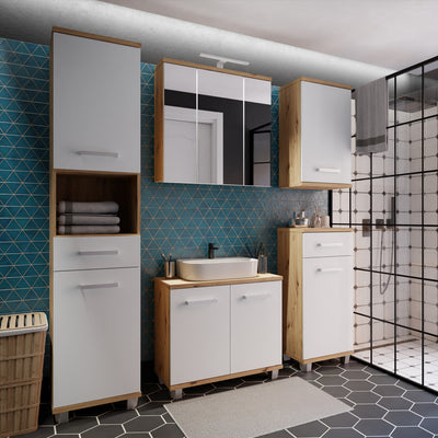 Veris Under Sink Cabinet with 2 Doors in Artisan Oak and Light Grey Doors