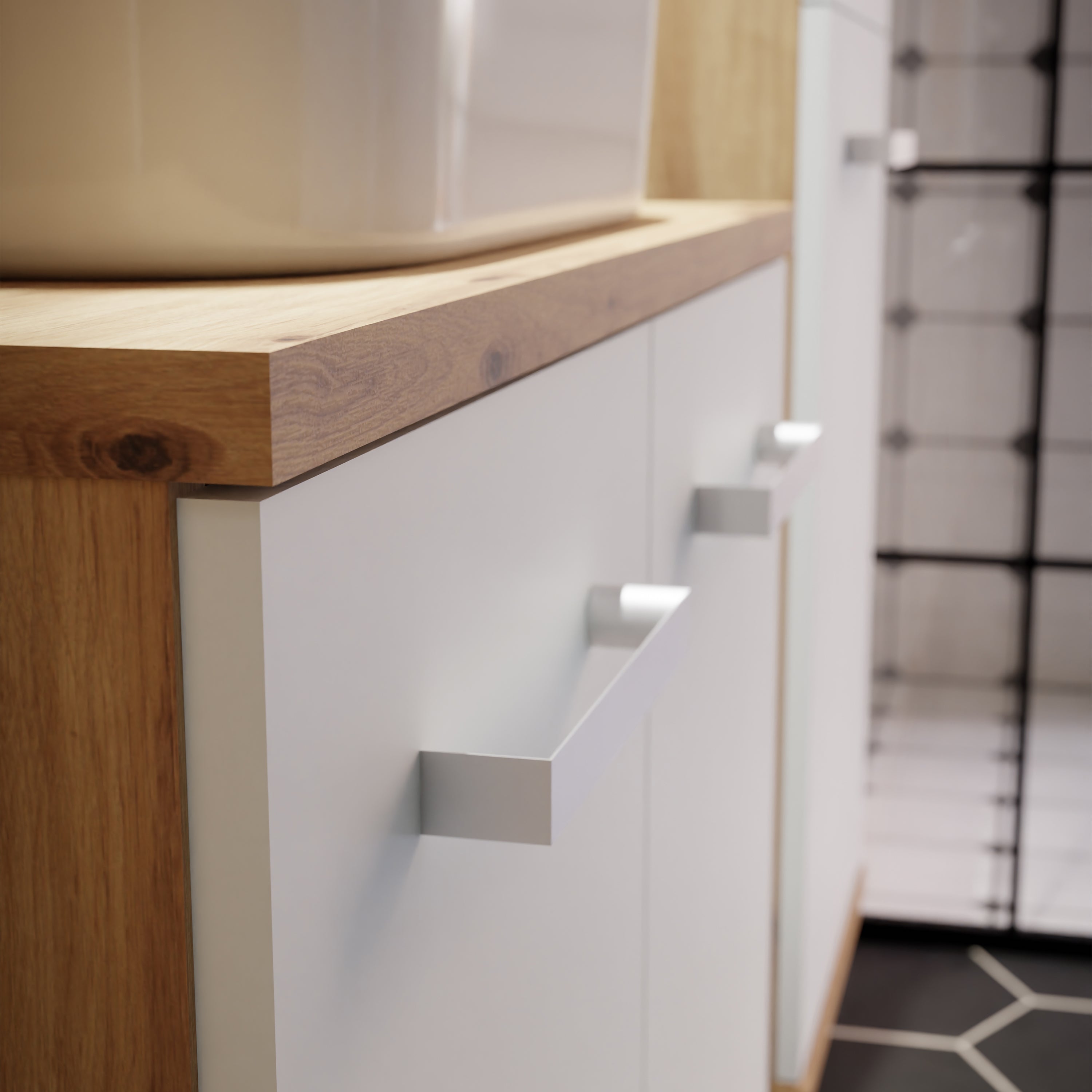 Veris Under Sink Cabinet with 2 Doors in Artisan Oak and Light Grey Doors