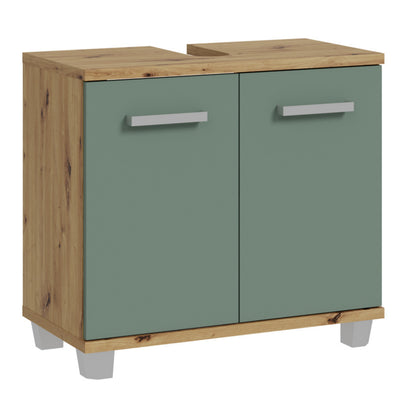 Veris Under Sink Cabinet with 2 Doors in Artisan Oak and Sage Green Doors