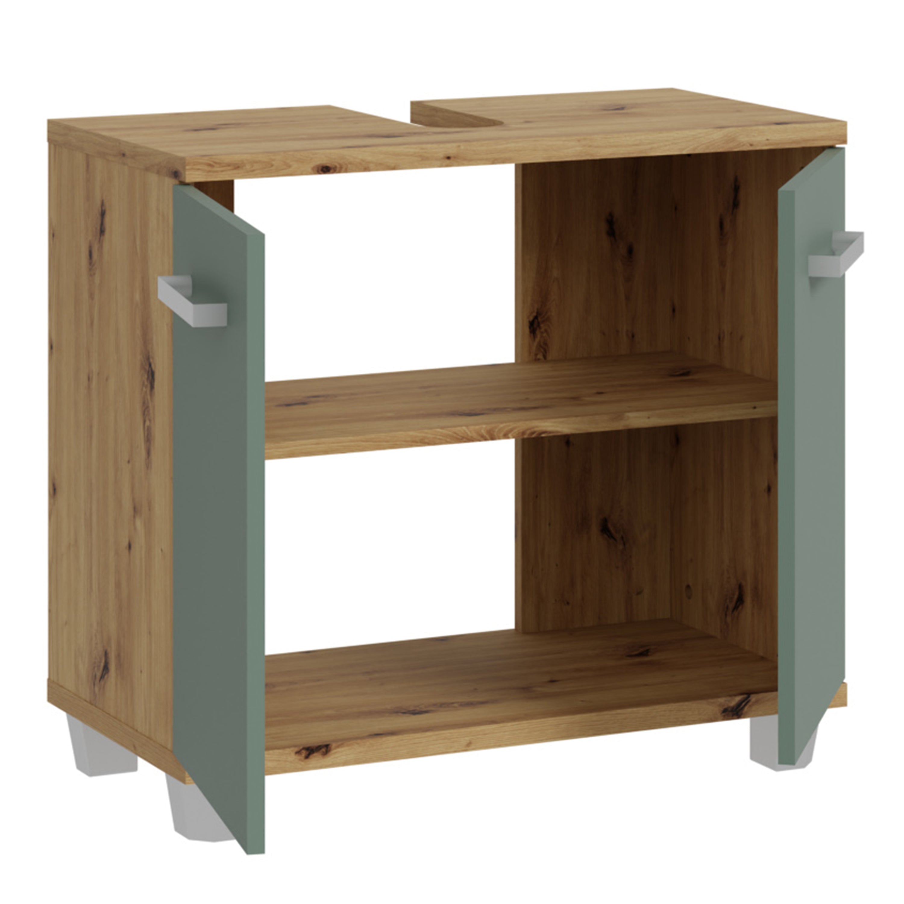 Veris Under Sink Cabinet with 2 Doors in Artisan Oak and Sage Green Doors