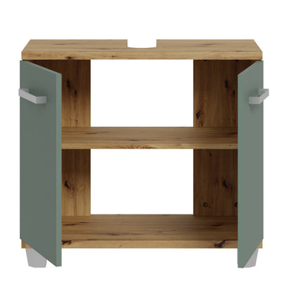 Veris 5 Piece Bathroom Set Artisan Oak & Sage Green Doors