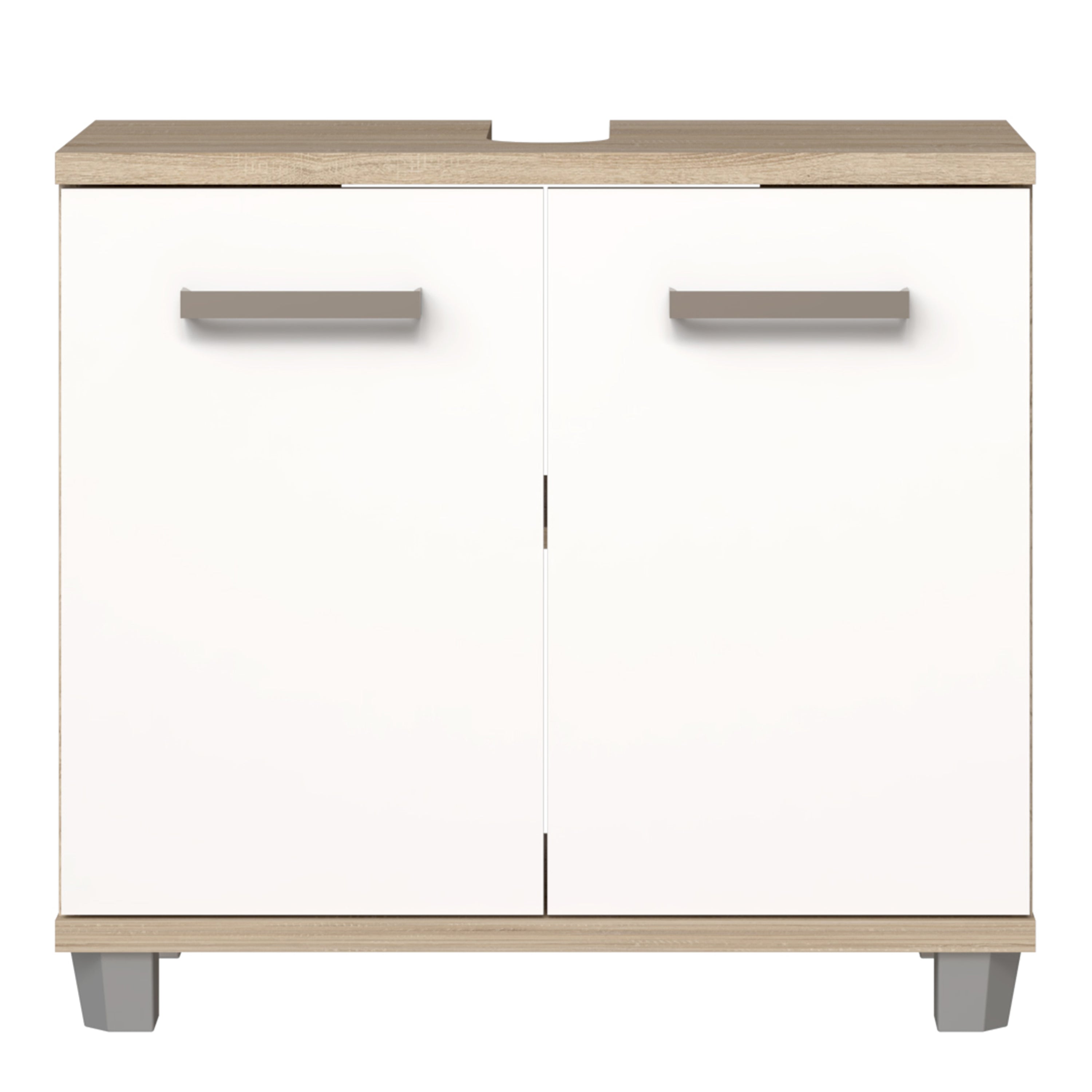 Veris Under Sink Cabinet with 2 Doors in Sonoma Oak and White High Gloss