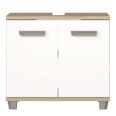Veris Under Sink Cabinet with 2 Doors in Sonoma Oak and White High Gloss