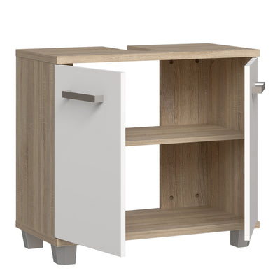 Veris Under Sink Cabinet with 2 Doors in Sonoma Oak and White High Gloss