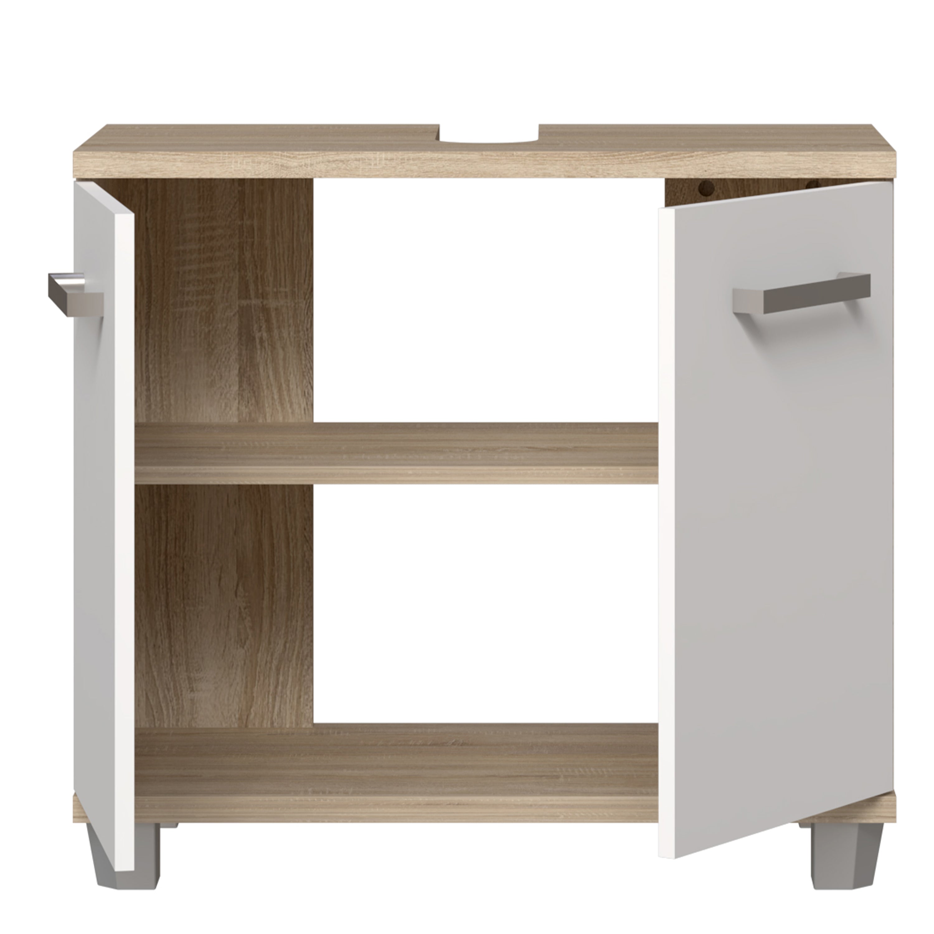 Veris Under Sink Cabinet with 2 Doors in Sonoma Oak and White High Gloss