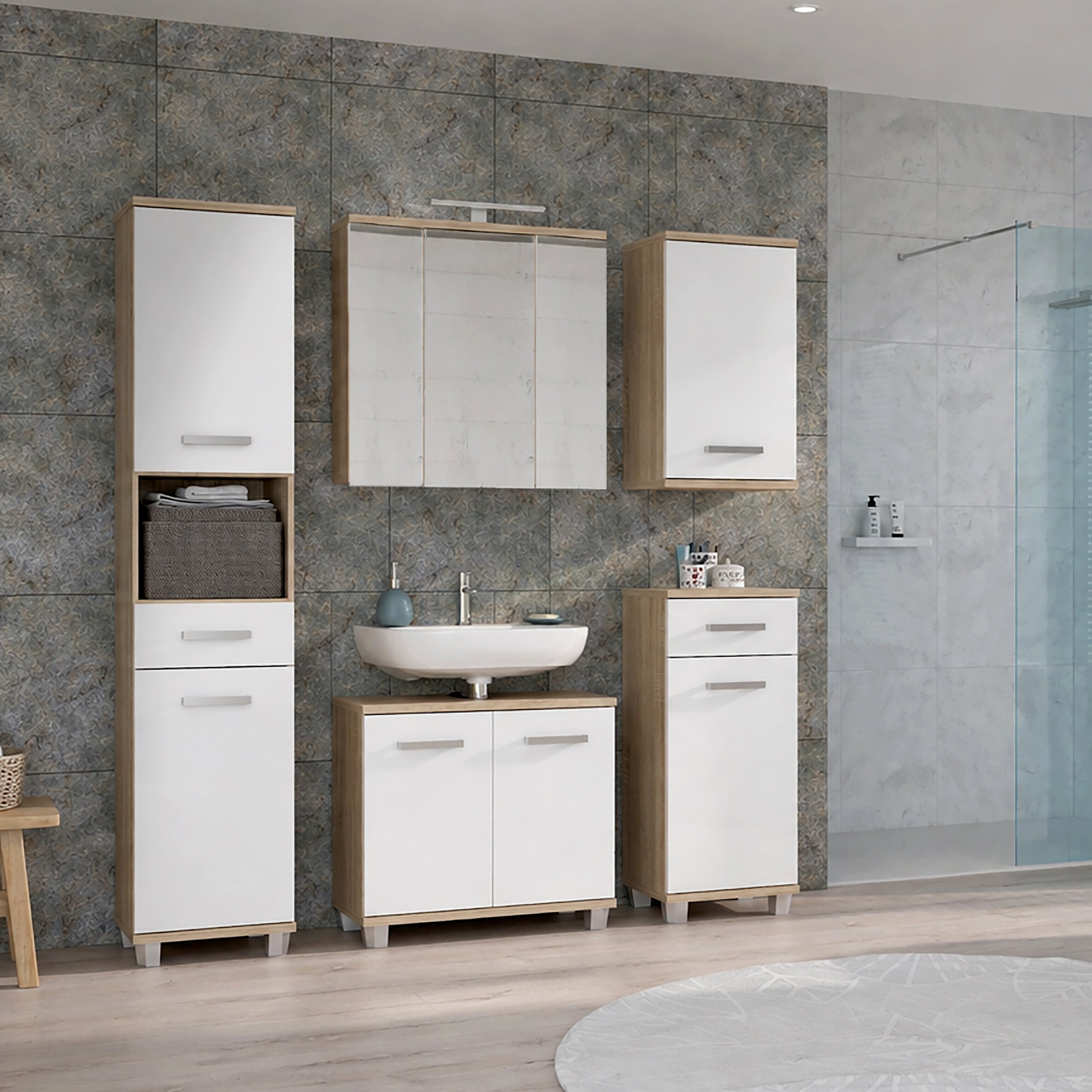 Veris 5 Piece Bathroom Set Sonoma Oak & White High Gloss