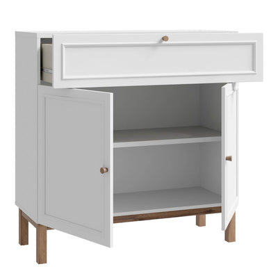 Wensley 2 Door 1 Drawer Console in Light Grey and Oak – FTG, view 3