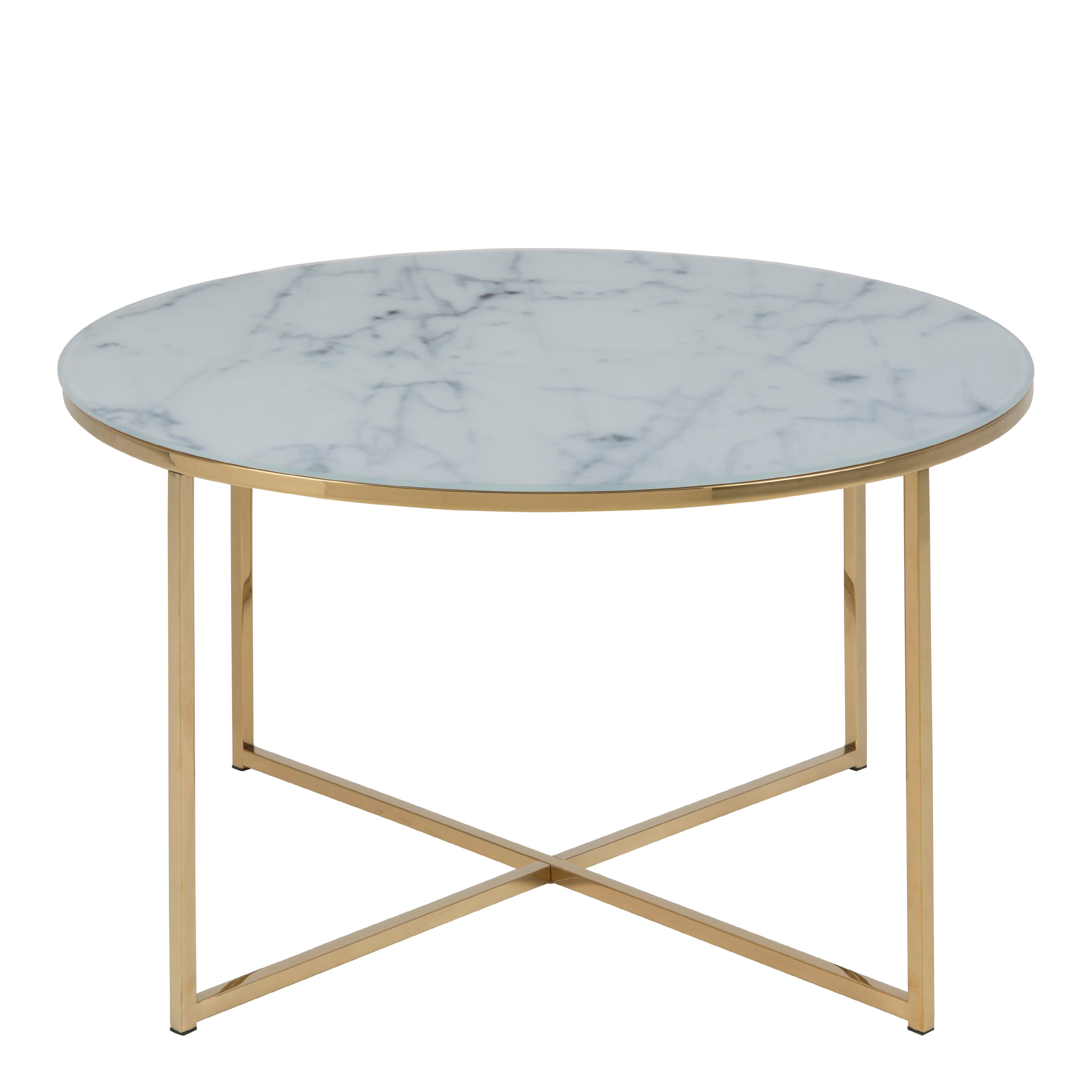 Alisma Round Coffee Table with White Marble Effect Glass Top & Gold Legs – FTG, view 2