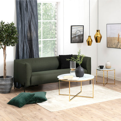 Alisma Round Coffee Table with White Marble Effect Glass Top & Gold Legs – FTG, view 3