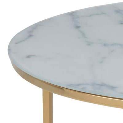 Alisma Round Coffee Table with White Marble Effect Glass Top & Gold Legs – FTG, view 5