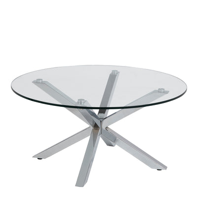 Heaven Round Coffee Table with Glass Top and Chrome Legs – FTG, view 2