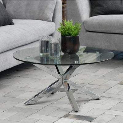 Heaven Round Coffee Table with Glass Top and Chrome Legs – FTG, view 5