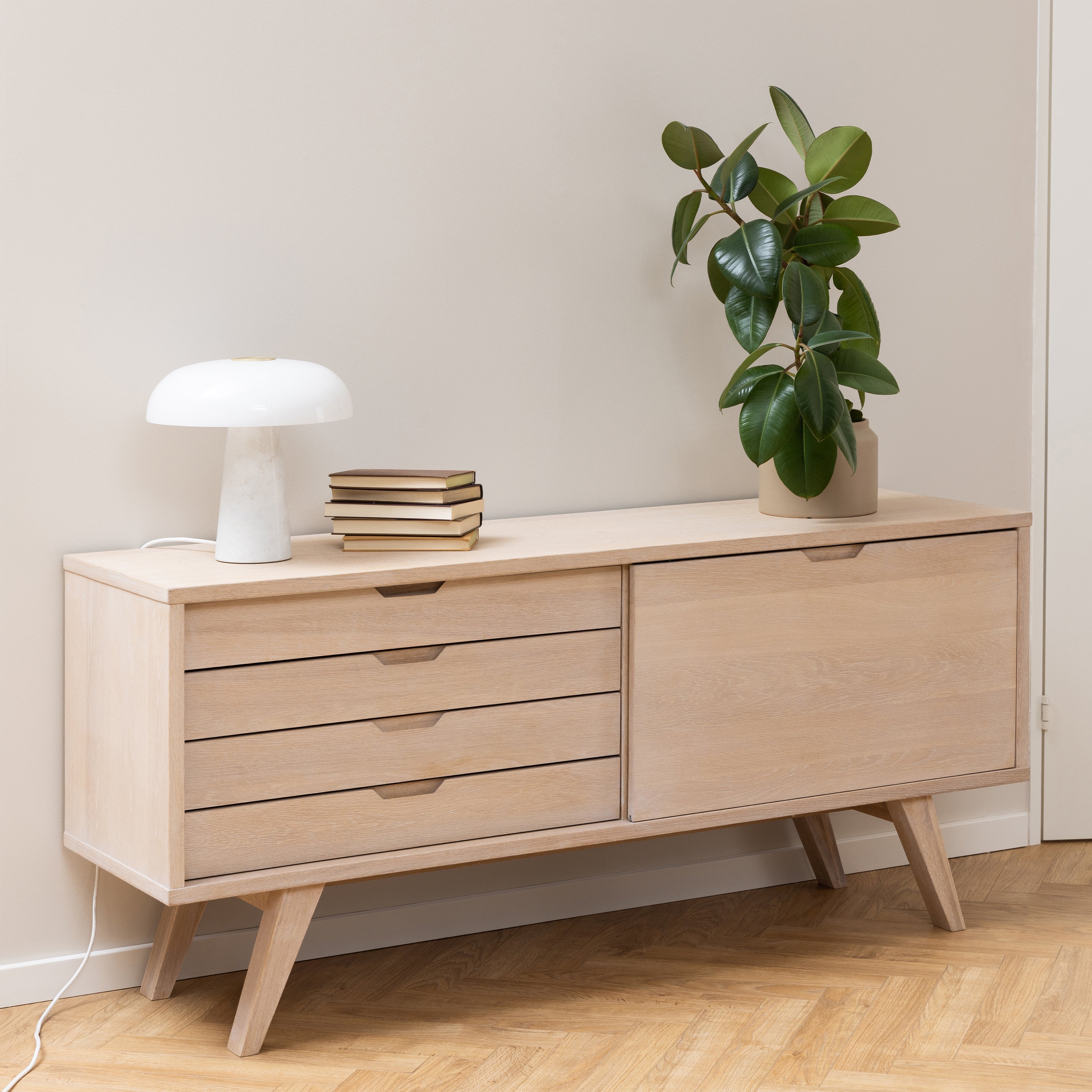 A-Line Sideboard with 4 Drawers and Sliding Door in White Oak – FTG, view 7