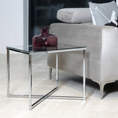 Cross Square Metal Side Table with Glass Top – FTG, view 3