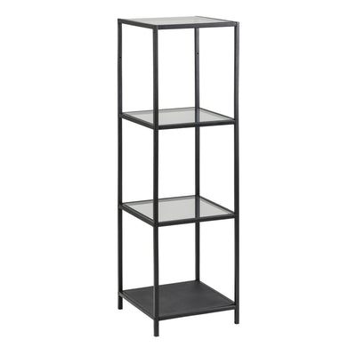 Seaford Narrow Black Metal Bookcase with 3 Glass Shelves – FTG