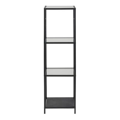Seaford Narrow Black Metal Bookcase with 3 Glass Shelves – FTG, view 2