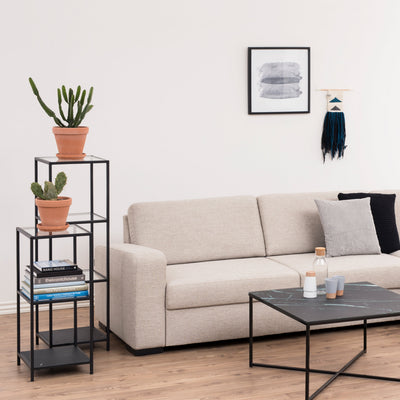 Seaford Narrow Black Metal Bookcase with 3 Glass Shelves – FTG, view 3