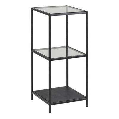Seaford Narrow Black Metal Bookcase with 2 Glass Shelves – FTG