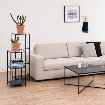 Seaford Narrow Black Metal Bookcase with 2 Glass Shelves – FTG, view 3