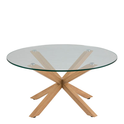 Heaven Round Coffee Table with Smoked Glass Top and Oak Legs – FTG, view 2