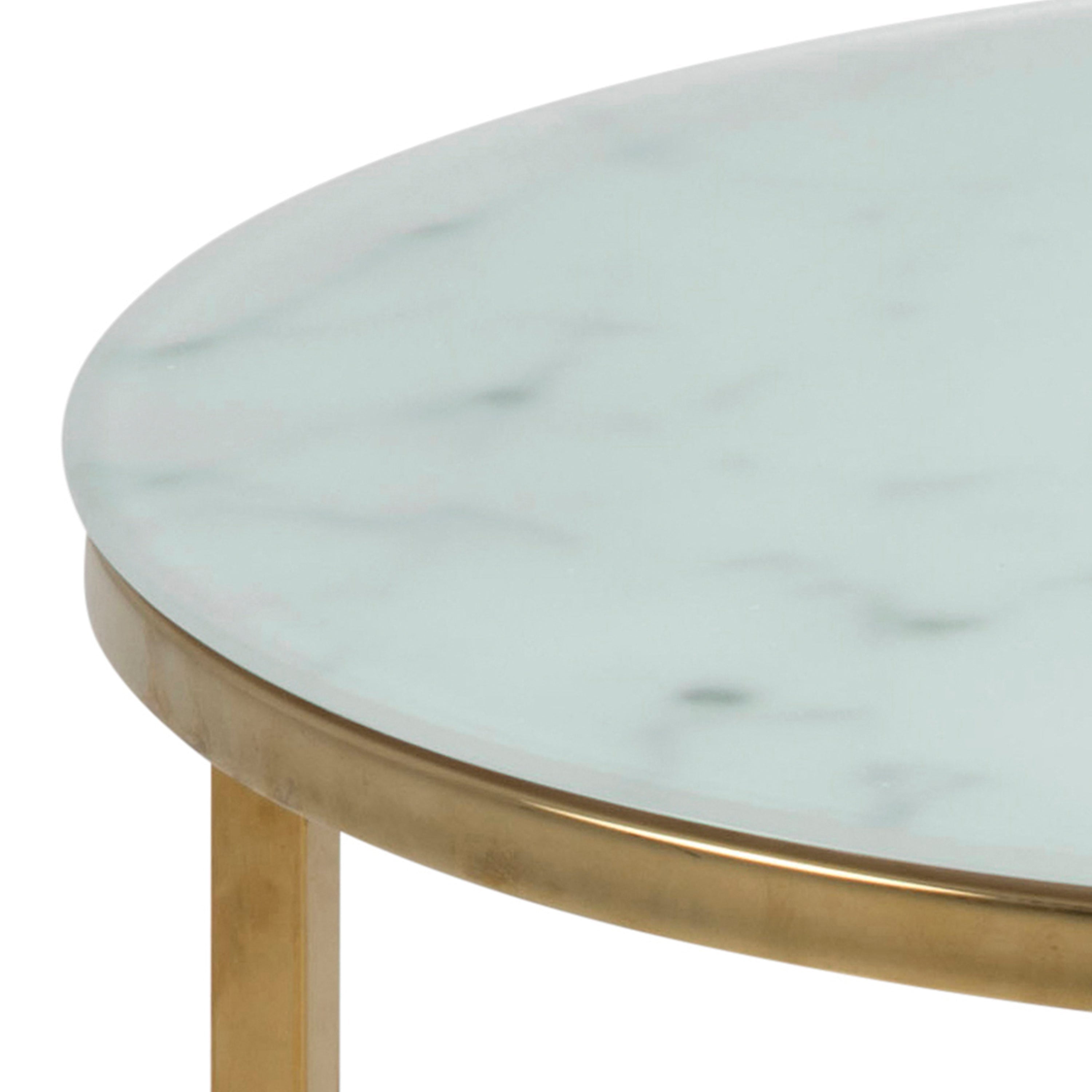 Alisma Round Side Table with White Crystal Clear Marble Glass Top & Gold Legs – FTG, view 5