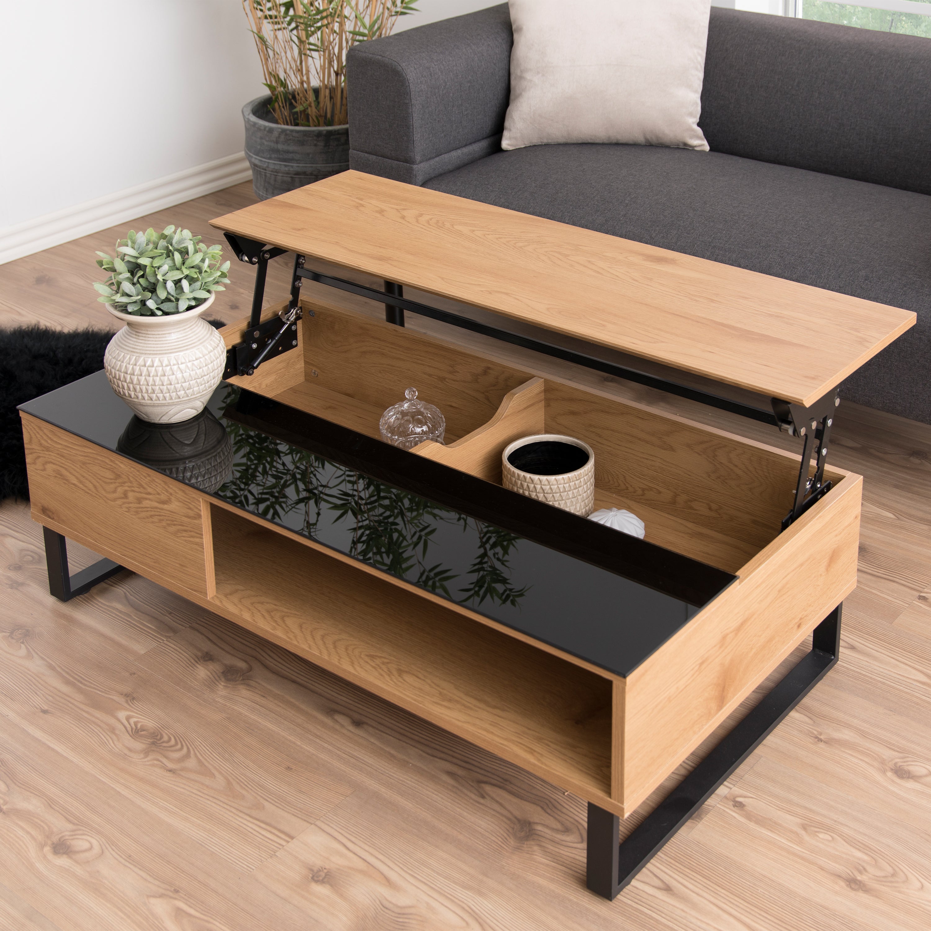 Azalea Lift Up Coffee Table in Black & Oak – FTG, view 5