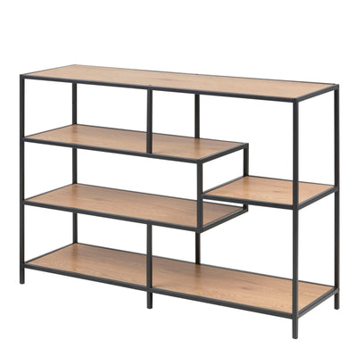 Seaford Wide Black Metal Bookcase with 4 Oak Shelves – FTG
