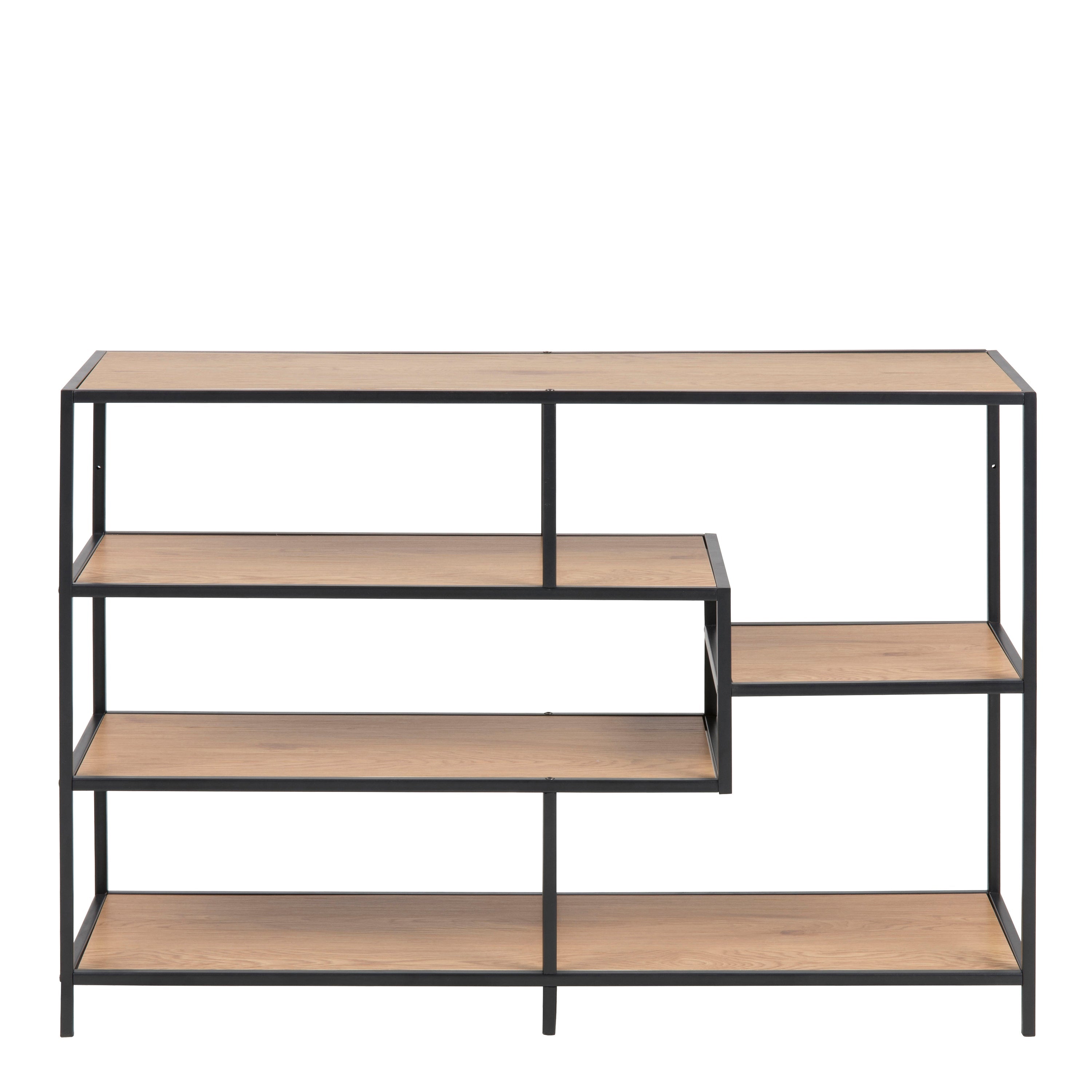 Seaford Wide Black Metal Bookcase with 4 Oak Shelves – FTG, view 2