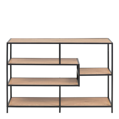 Seaford Wide Black Metal Bookcase with 4 Oak Shelves – FTG, view 2