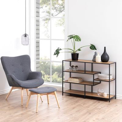 Seaford Wide Black Metal Bookcase with 4 Oak Shelves – FTG, view 4