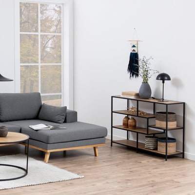 Seaford Wide Black Metal Bookcase with 4 Oak Shelves – FTG, view 5