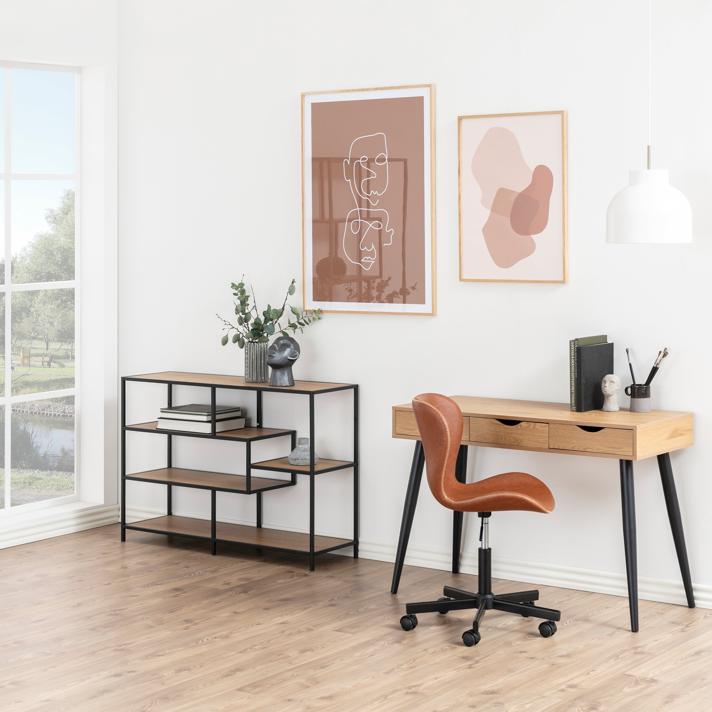 Seaford Wide Black Metal Bookcase with 4 Oak Shelves – FTG, view 6
