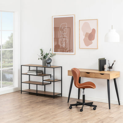 Seaford Wide Black Metal Bookcase with 4 Oak Shelves – FTG, view 6