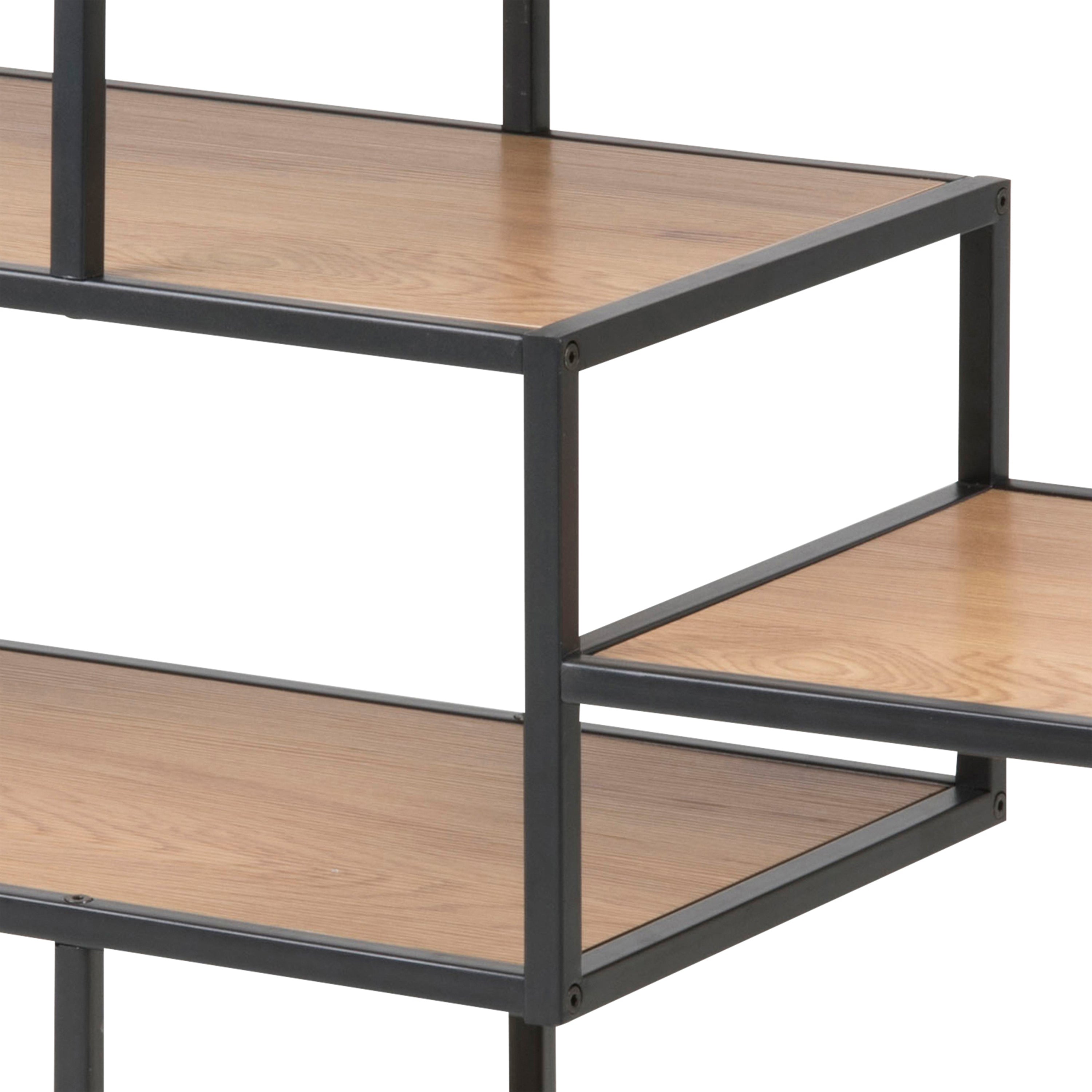 Seaford Wide Black Metal Bookcase with 4 Oak Shelves – FTG, view 7
