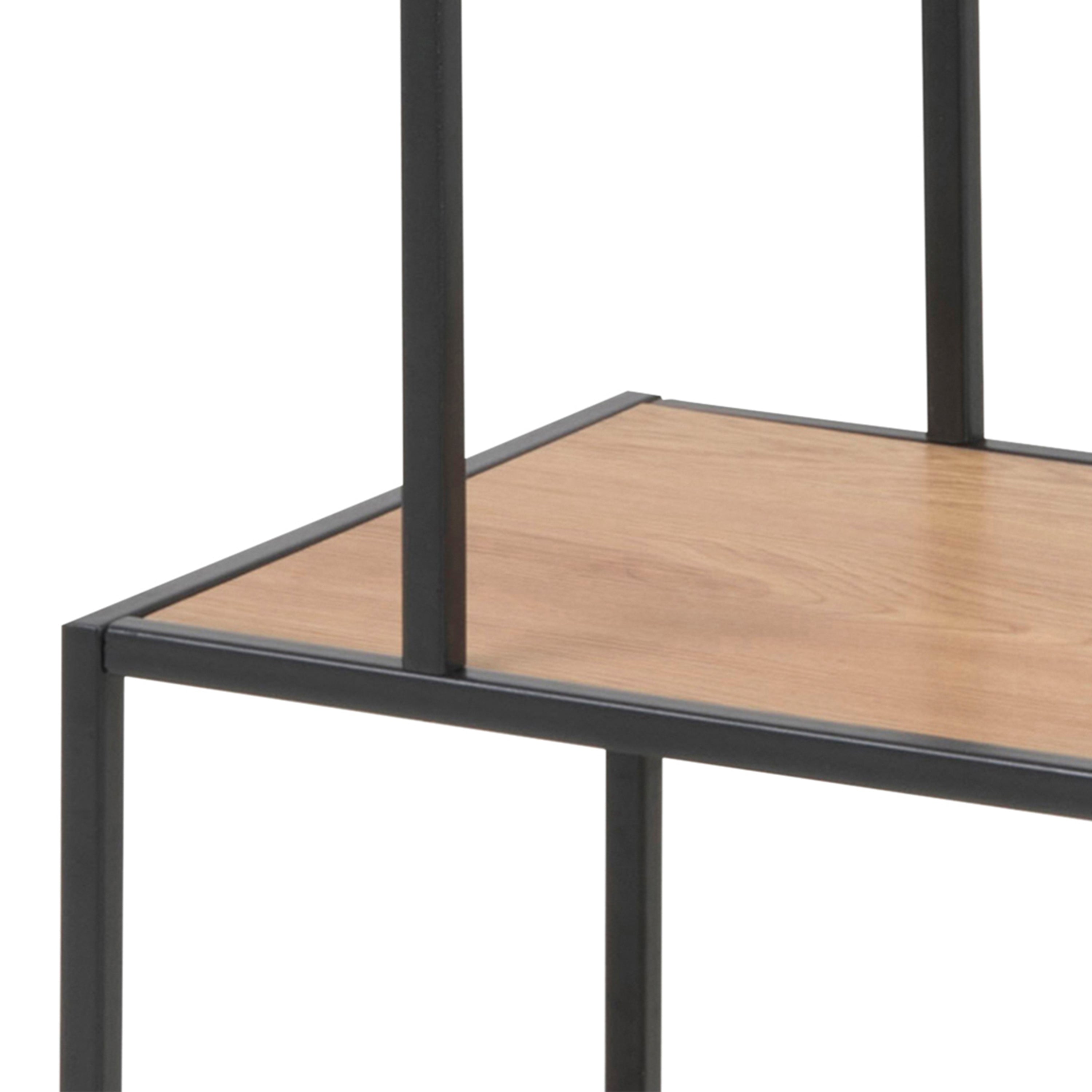 Seaford Black Metal Asymmetrical Bookcase with 3 Oak Shelves – FTG, view 6