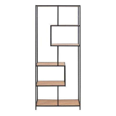 Seaford Tall Black Metal Bookcase with 5 Oak Shelves – FTG, view 2