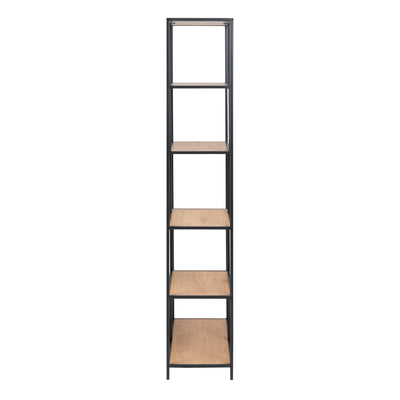 Seaford Tall Black Metal Bookcase with 5 Oak Shelves – FTG, view 3