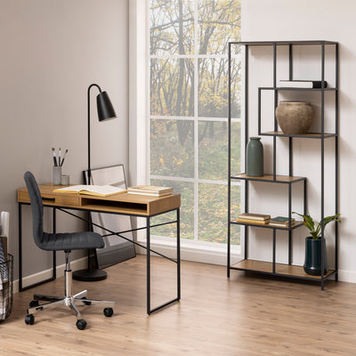 Seaford Tall Black Metal Bookcase with 5 Oak Shelves – FTG, view 5
