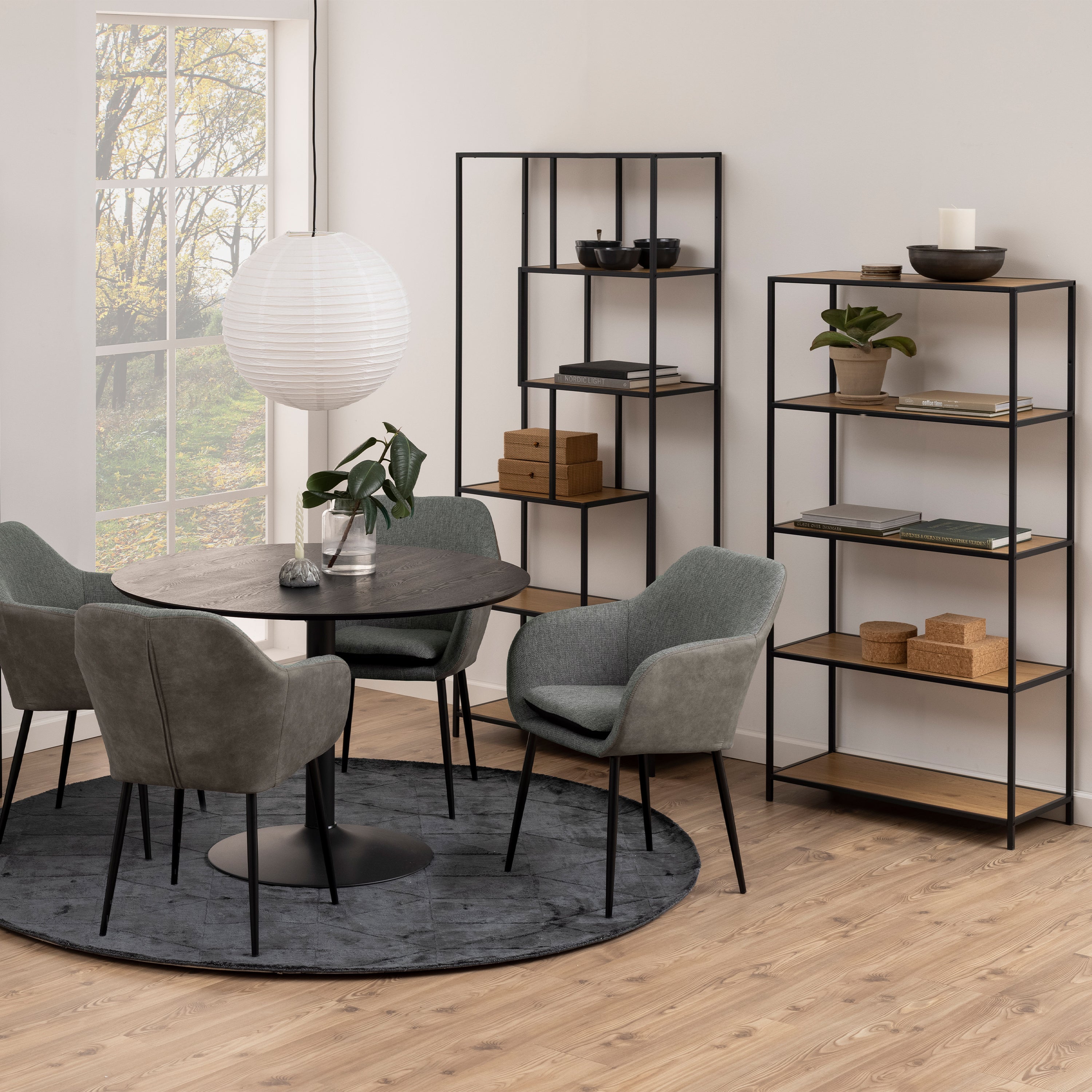 Seaford Tall Black Metal Bookcase with 5 Oak Shelves – FTG, view 6