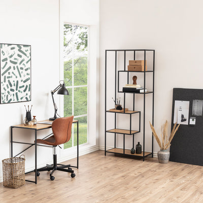 Seaford Tall Black Metal Bookcase with 5 Oak Shelves – FTG, view 7