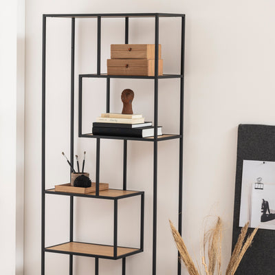 Seaford Tall Black Metal Bookcase with 5 Oak Shelves – FTG, view 8