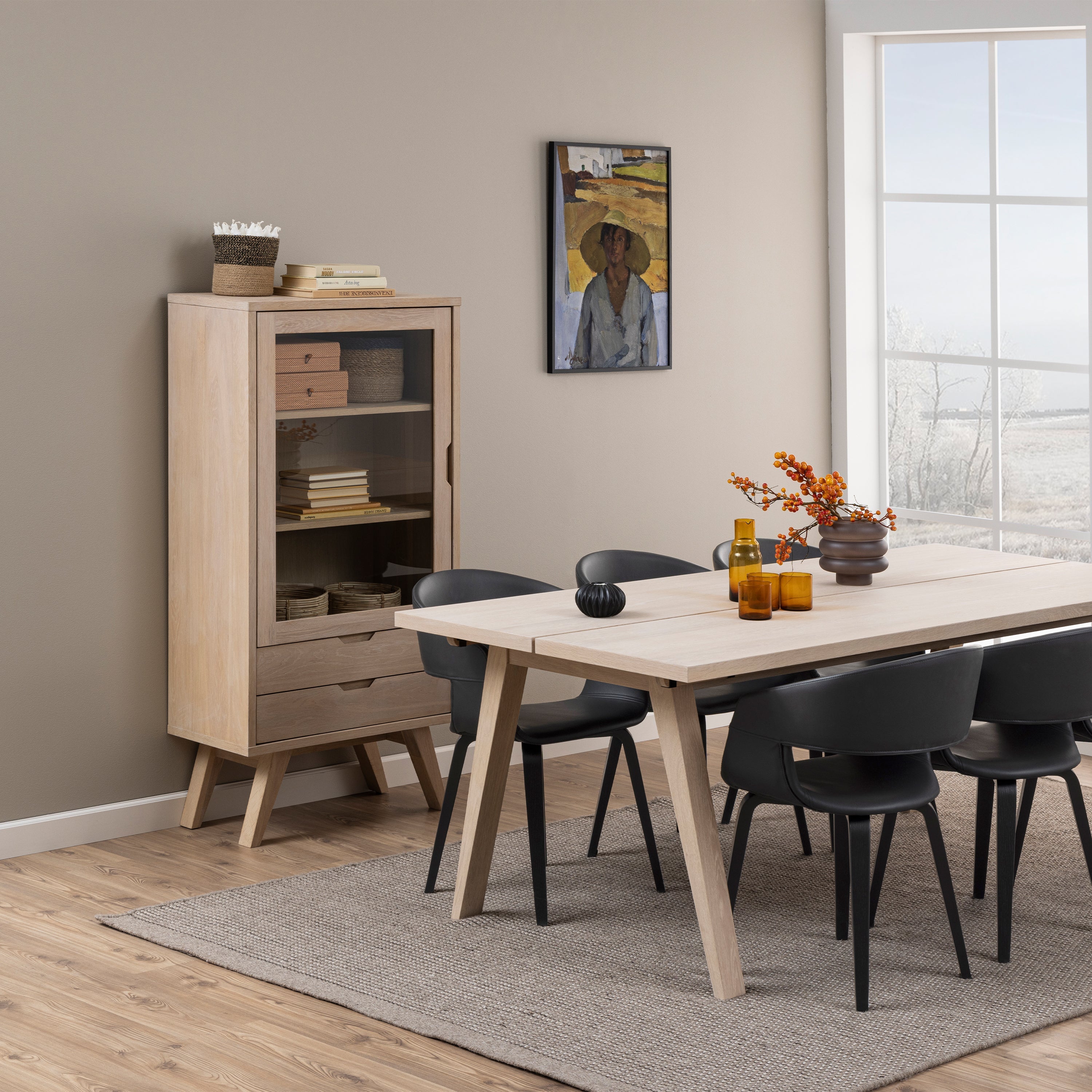 A-Line Display Cabinet with 2 Drawers and 2 Shelves in White Oak – FTG, view 5