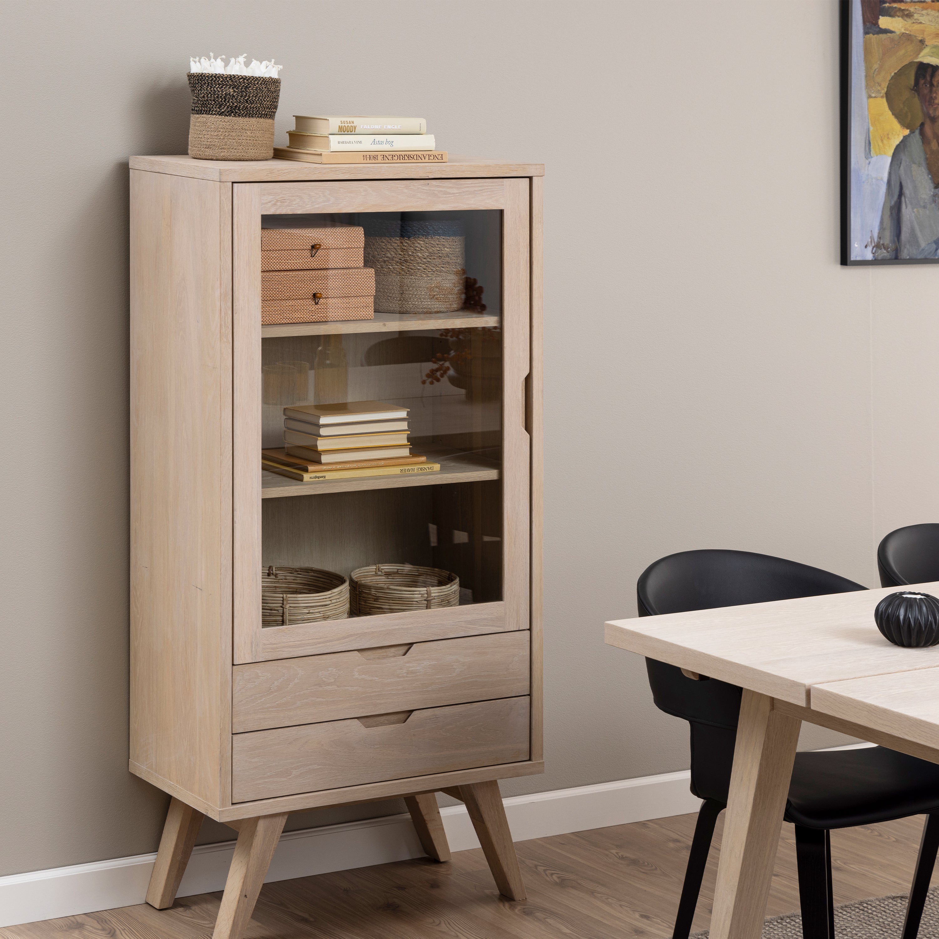 A-Line Display Cabinet with 2 Drawers and 2 Shelves in White Oak – FTG, view 6