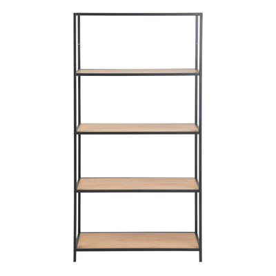 Seaford Tall Black Metal Bookcase with 4 Oak Shelves – FTG, view 2