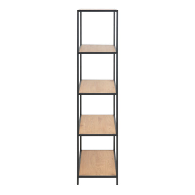 Seaford Tall Black Metal Bookcase with 4 Oak Shelves – FTG, view 3