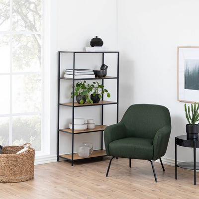 Seaford Tall Black Metal Bookcase with 4 Oak Shelves – FTG, view 4